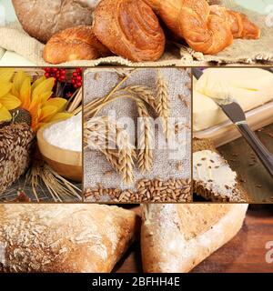 Bread and harvesting wheat collage Stock Photo