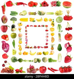 Collection of fruits and vegetables  isolated on white Stock Photo