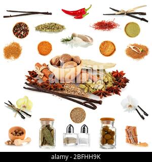 Various spices and herbs isolated on white Stock Photo