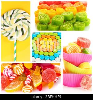 Collage of different colorful candy and sweets Stock Photo