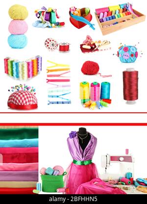 Collage of sewing equipment Stock Photo