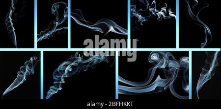 Collage of abstract smoke on black background Stock Photo