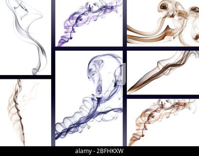 Collage of abstract smoke isolated on white Stock Photo