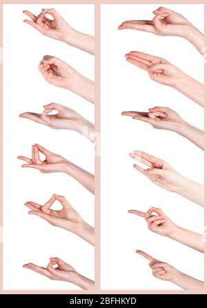 Collage of hand gestures in yoga Stock Photo