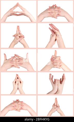 Collage of hand gestures in yoga Stock Photo