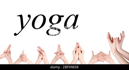 Collage of hand gestures in yoga Stock Photo