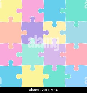 colorful 4x4 jigsaw puzzle template isolated on white vector illustration Stock Vector