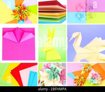 Collage of different origami papers close-up Stock Photo