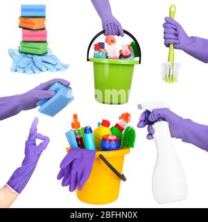 Cleaning items isolated on white Stock Photo