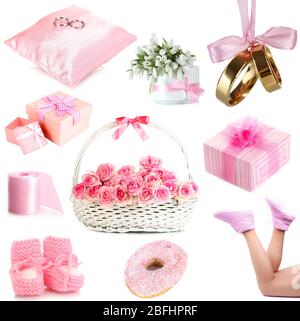 Collage of photos in light pink colors Stock Photo