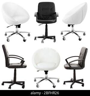 Collage of different chairs isolated on white Stock Photo