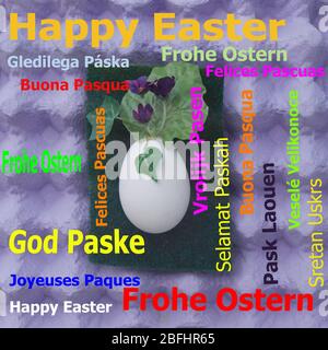 Deko Osterei mit Eierschachteln als Hintergrund