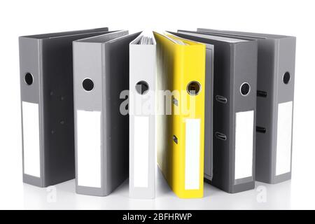 Concept of individuality.One color office folder among grey office folders Stock Photo
