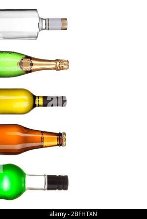 Collage of different bottles isolated on white Stock Photo