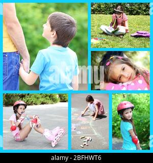 Collage of photo with children playing outside Stock Photo