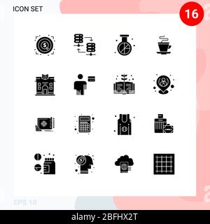 Editable Vector Line Pack of 16 Simple Solid Glyphs of city, coffee, engine, cup, research Editable Vector Design Elements Stock Vector