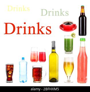 Drinks collage isolated on white Stock Photo