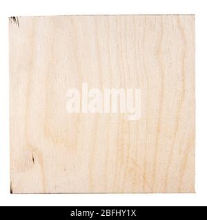 Square piece of birch plywood piece of birch plywood with a natural texture. Isolated on white background Stock Photo