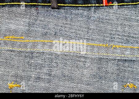 Wrong side of jeans fabric with back seam Stock Photo