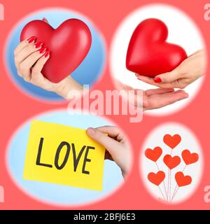 Collage of some different hearts images, Love concept Stock Photo