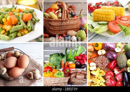 Healthy dishes and products in collage Stock Photo
