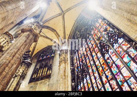 Milan, Italy circa January, 2020: Interior of Milan Cathedral known as Duomo di Milano, historical building and famous landmark in Lombardy region in Northern Italy Stock Photo