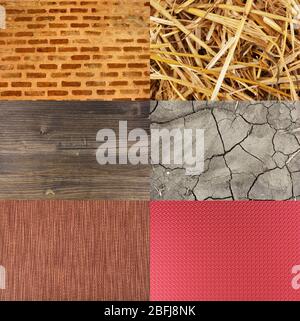 Assortment of different textures in collage, mix of textures as background Stock Photo