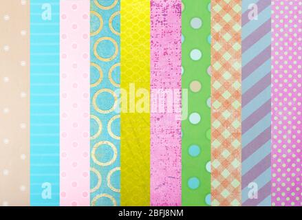 Assortment of different paper textures in collage, mix of textures as background Stock Photo