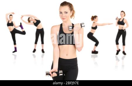 Collage about fit young women, professional athletes and amateur training,  running outdoors. Sport, training, athlete, workout, exercises concept  Stock Photo - Alamy