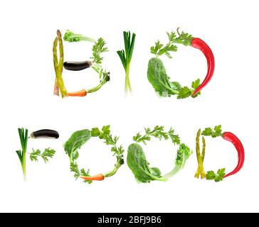 Phrase Bio Food made of vegetables isolated on white
