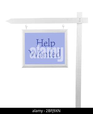 Pointer with text Help Wanted isolated on white Stock Photo