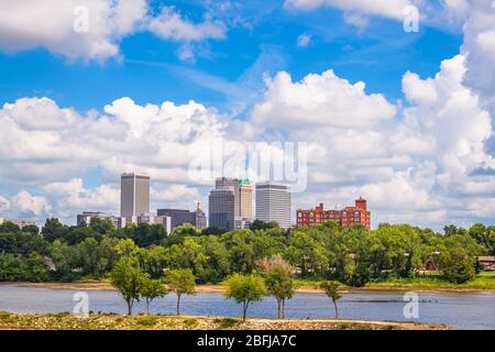 Tulsa, Oklahoma, USA downtown skyline on the Arkansas River in the afternoon. Stock Photo