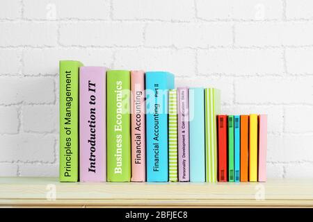 Textbooks on shelf close-up Stock Photo