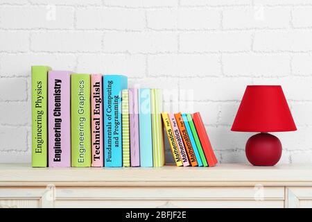 Textbooks on shelf close-up Stock Photo