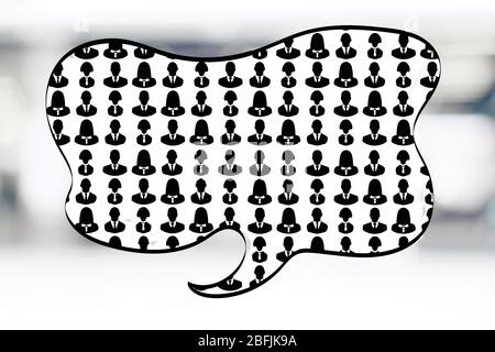 Silhouettes of business people in speech bubble on bright background Stock Photo