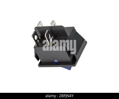 Blue electrical power switch, electronic component, isolated on white background Stock Photo