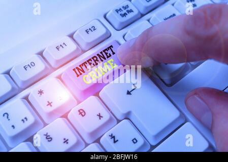 Writing note showing Internet Crime. Business concept for crime or illegal online activity committed on the Internet Stock Photo