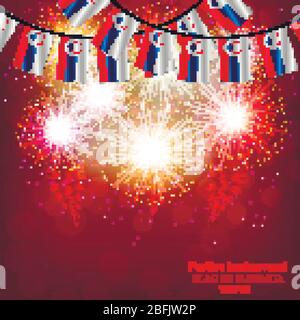 Bright firework with flags of Slovakia. Colorful illustration with flags for web design. Vector. Stock Vector