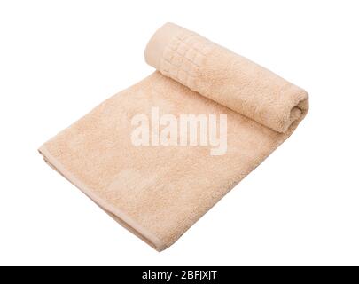 The Colour Towel Isolated On White. Towel, Bath Towel On Background. Stock Photo