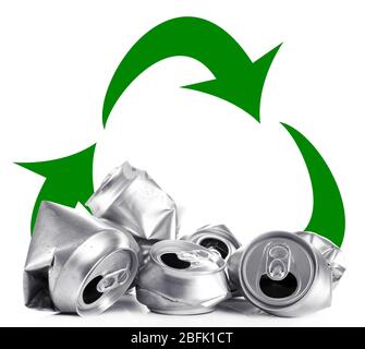 Recycle concept, metal cans for recycle isolated on white Stock Photo