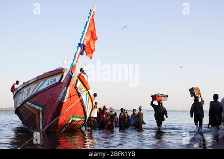 Fishermen unloading the day's catch at Guet Ndar, Saint Louis, Senegal. Stock Photo