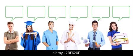 People of different professions in collage isolated on white Stock Photo