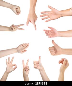 Hand gestures, palms set isolated on white background Stock Photo - Alamy