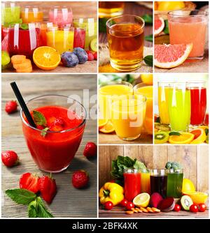 Collage of fresh juices Stock Photo