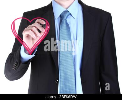Man drawing heart isolated on white Stock Photo