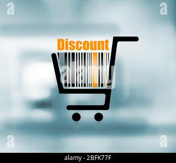 Shopping basket with bar code, on abstract background, vector image Stock Photo