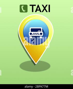 Taxi vector icon on map, on green background Stock Photo