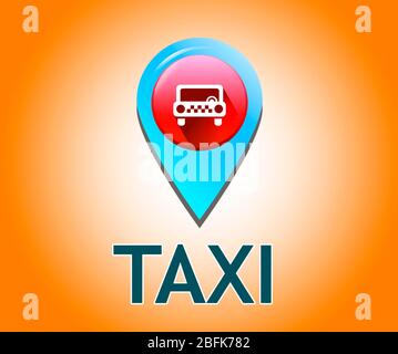 Taxi vector icon on map, on orange background Stock Photo