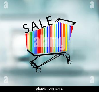Shopping basket with bar code, on abstract background, vector image Stock Photo