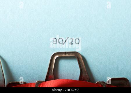 80 20 text written on a paper. Stock Photo